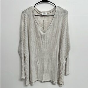 Zenana Outfitters Long Sleeve Waffle Knit Top - cream